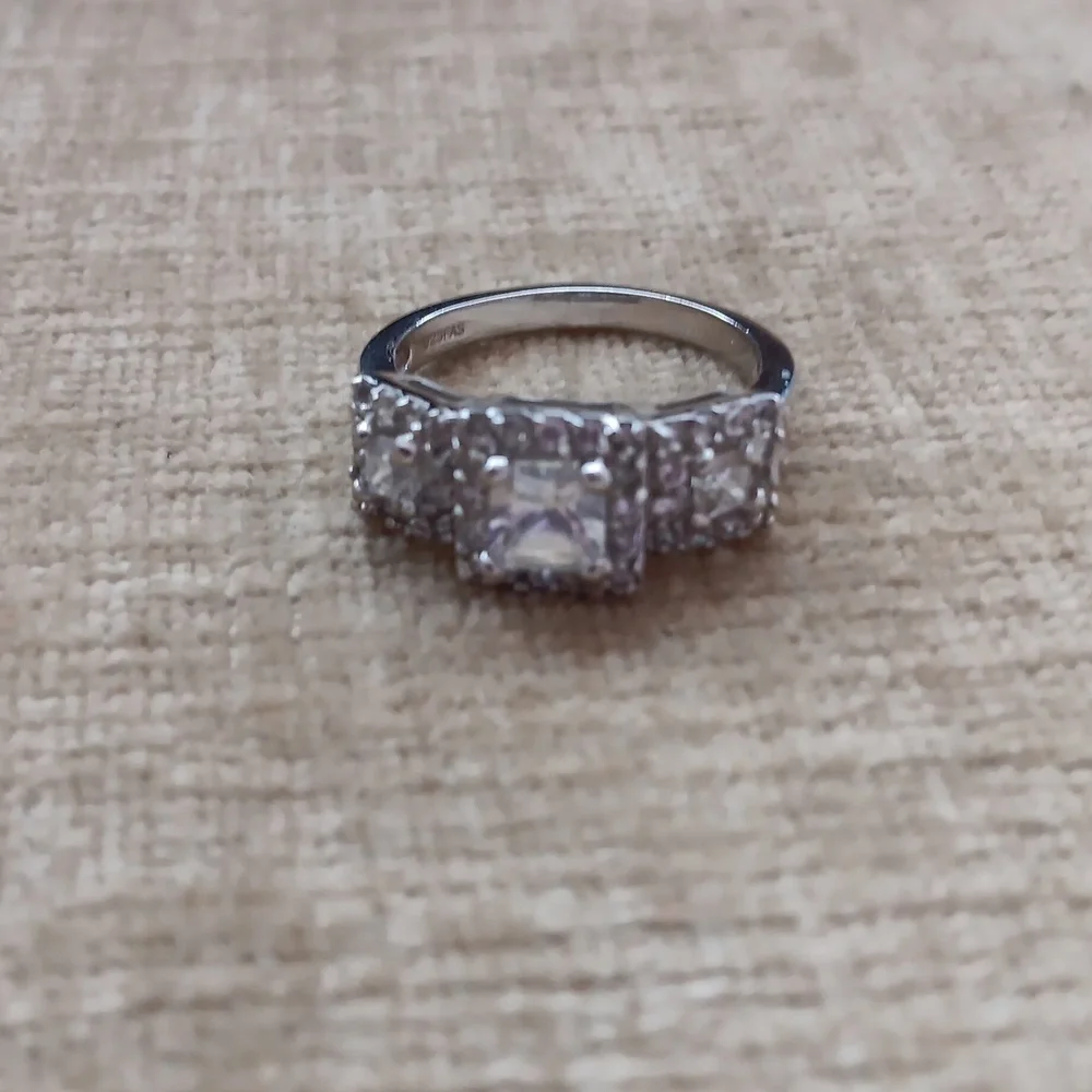 Silver Synthetic Crystal Ring